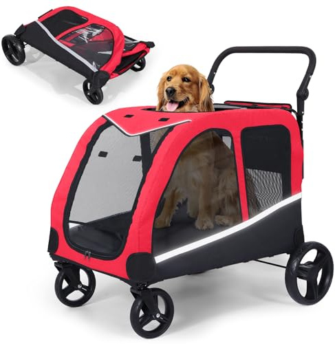 Saudism Hundewagen für große Hunde, extra großer Haustierwagen für mittelgroße Hunde, Hundebuggy für 2 Hunde, Hundewagen, Hundewagen, Hundewagen, faltbares Design, verstellbarer Griff, mit Tasche, bis