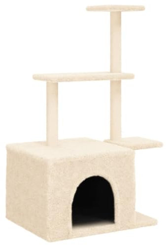 vidaXL Kratzbaum, Katzenkratzbaum mit Sisal-Kratzsäulen, Katzenbaum mit Katzenhöhle Plüsch, Kletterbaum für Katzen, Katzenmöbel, Creme 110cm