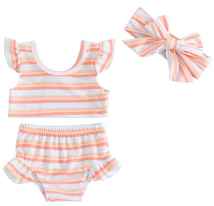 Geagodelia Costumi da Bagno 3 Pezzi di Regolare Bikini per i Bambine 0-8 Anni con Stampa Leopardata dei Bambini Senza Spalline del Costume Estivo Vacanza (A Rosa, 6-9 Mesi)