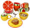 MamboCat Tutti Frutti 12tlg Frühstücksset I Je 4x kleine Teller, Schalen & Kaffeebecher für 4 Personen mit Früchte-Dekor I Melone, Orange, Ananas & Kiwi I für Frühstücks- & Kaffeezeit