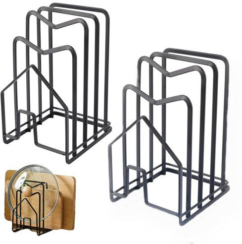 LDXDRU 2 Pack Chopping Board Holder, Cutting Board Rack, Pot Pan Lid Holder Display Stand Chopping Board Stand Chopping Board Rack for Countertop Cupboards Cabinet Kitchen
