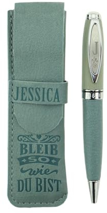 History & Heraldry Bamboo Persönlicher und individueller Kuli Kugelschreiber Stift mit Namen und Spruch Personalisiertes Etui Monogramm-Design persönliches Geschenk (Kuli Jessica)