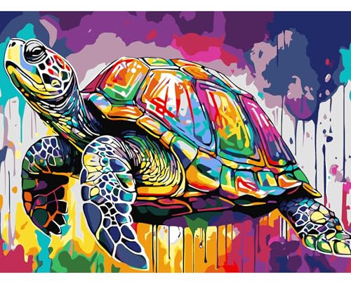 AIRDEA Tortue Peinture Numero Adulte, DIY Kit Activité Manuelle Peinture Acrylique, Peinture par Numero Adulte avec Pinceaux et Acryliques pour la Décoration Maison 40x30 cm (Pas de Cadre)