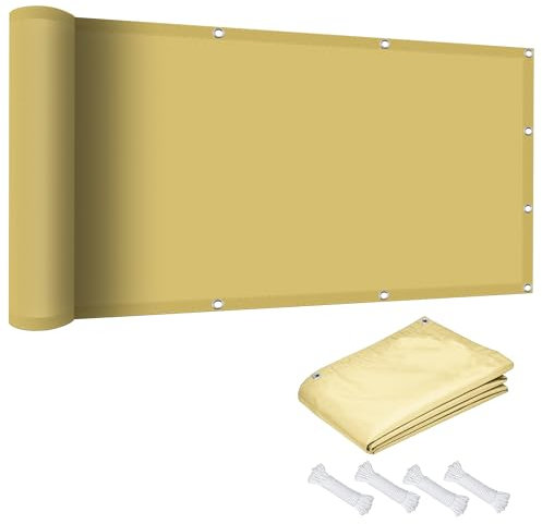 Tenda a Vela Rettangolare 40 x 650 cm Impermeabile, Rettangolare Vela Ombreggiante Parasole con Occhielli PES Protezione UV 98% per Giardino Esterno terrazza, Color Crema