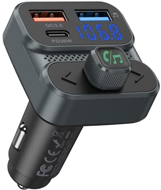 ORIA FM Transmitter Auto Bluetooth, Drahtloses Bluetooth Adapter mit PD 36W & QC 15W Schnelles Laden, CVC Lärmminderung, Bluetooth 5.3 Freisprecheinrichtung Car Kit, Unterstützt BT & USB-Disk