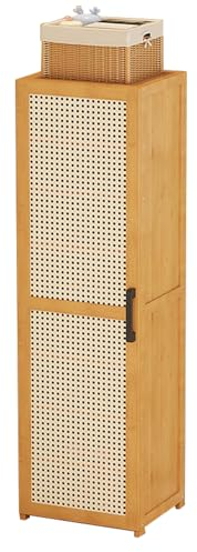 Vertical Shoe Rack Storage Organizer, Bamboo Narrow Shoe Rack,Tall slim shoe rack for narrow space,Free Standing Cabinet with Door, Space Saving Corner Shoe Stand (30×33×129cm)