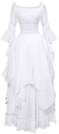 Robe Blanche Moyen Age Costume Dame Blanche Deguisement Adulte Grande Taille Halloween Femme Tenue Nouvel An Costume Sorciere Adulte DéGuisement SorcièRe Sexy