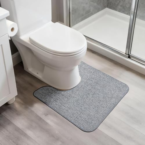 Bosap Toilet Rugs U Shaped Bathroom Rug,Machine Washable Non Slip Quick Dry Super Absorbent Ultra Thin Toilet Mats for Bathroom Toilet.Grey,1'8x2'(20x24inch)