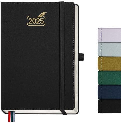 BEZEND Kalender 2025 Tagesplaner A5 1 Tag 1 Seite mit 2 Spalten - Tageskalender 2025 Hardcover mit Monatsregister. Terminplaner & Buchekalender 2025 mit 432 Seiten - Schwarz