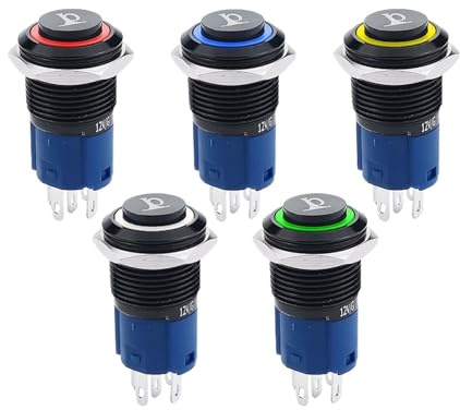 2018 16mm black metal button switch High-headed horn sign LED Latching Self-reset Momentary 1NO 1NC(Red,SELF LOCKING_6V)