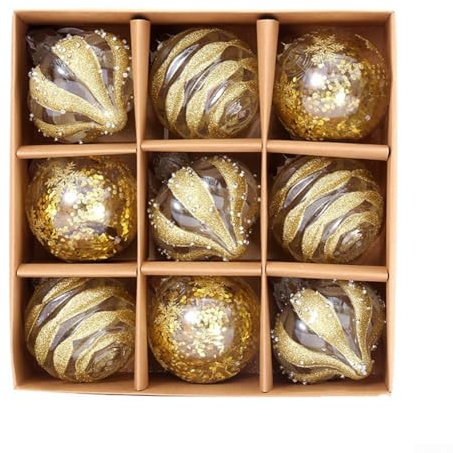 Dekorative Weihnachtskugeln, 8 cm, 9 Stück, Glitzer-Ornamente zum Aufhängen und Basteln (Gold)