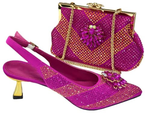 Juego de zapatos y bolsos para mujer con tacones altos para fiestas, Fucsia para conjunto, 39.5 EU