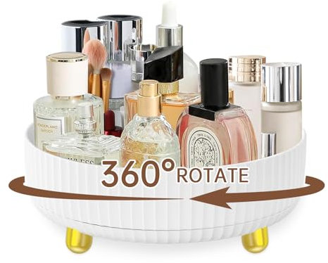 Bukuhlio Drehteller Gewürzregal Kühlschrank Küchen Küchenschrank Organizer 22 cm Lazy Susan 360° Drehbar Drehplatte Organizer, Beauty Make Up Organizer (Weiß)