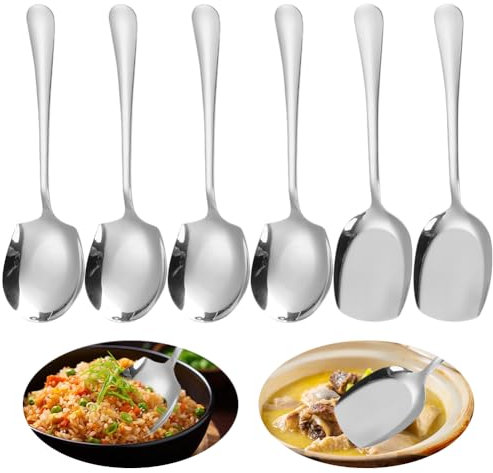 MIUUIPI Cucharas de servir de 6 piezas de acero inoxidable, cucharas grandes, cucharas de buffet, cucharas con mango largo, cubiertos para ensalada, juego de cucharas para servir para cocina, comedor