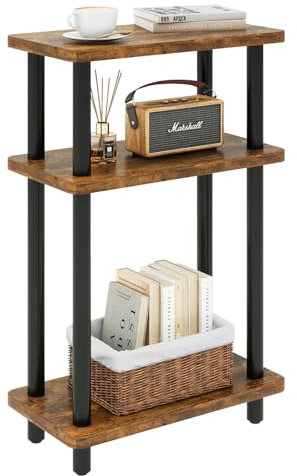 IBUYKE Narrow Side Table, 3-Tier End Table with Storage Shelf Black, Slim Small Table, 40x18x62.5cm,Thin Nightstand Bedside Table for Living Room Bedroom Office, No-Tool Assembly,Rustic Brown WST009H