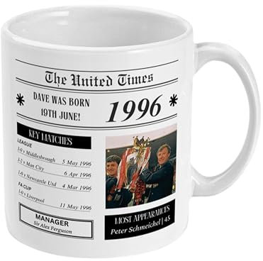 United Personalised Mug, Personalise for Any Year, Coffee Cup for Manchester Football Fan