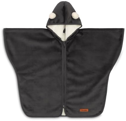 Sensillo - Auto-Poncho für Kinder - Für Autositz - Kinderwagen - Fahrrad - Mit Kapuze - Warmer Fleece für Winter und Herbst - ca. 80×59cm (+/- 2cm) - Mantel für Kinder - Graphit