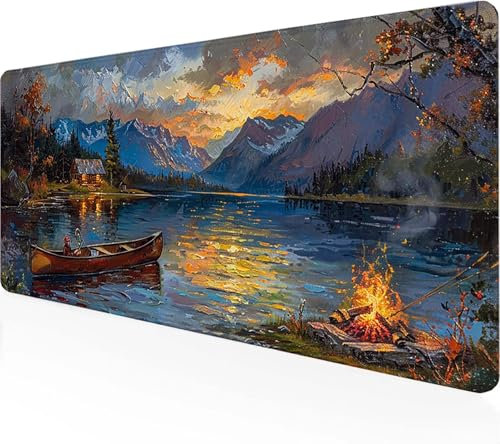 Landscape Gaming Mouse Pad White XL Mouse Pad (1500x800x3mm), Water-Resistant Non-Slip Desk Mat Office Desk Accessories Mousepad, Stitched Edges Mouse Mat Gaming for Home Office Gaming, Gifts F-1
