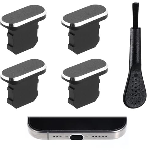 JIYIN 4 Stück Staubstecker, Handy Staubschutz Stöpsel Staub Stecker Schutzkappe Kompatibel mit I Phone 14 13 12 X XS XR Handy Staubschutz Phone Staubschutzstecker mit Reinigungsbürste(Schwarz)