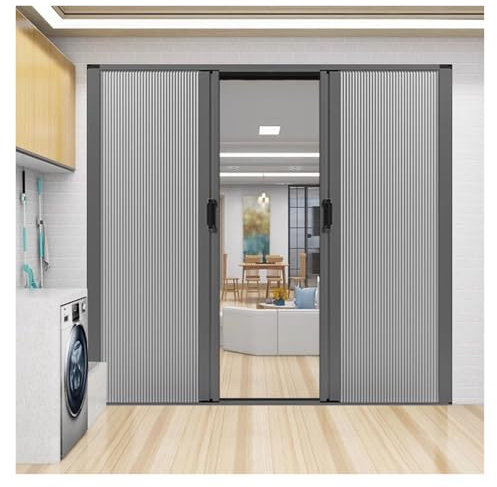 Falttüren Einziehbare Faltbare Tür, Falttür Aluminiumrahmen Balkontüren Mit Verstellbarem Griff Und Magnetstreifen, Schiebe-Akkordeon Raumteiler Fettdichtes Blockieren(WxH 96x203cm)