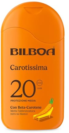 Bilboa, Carotissima, Latte Solare SPF 20, Abbronzante con Protezione 20, Formula con Betacarotene, Protegge la Pelle e Intensifica l’Abbronzatura, Resistente all’Acqua, 200 ml