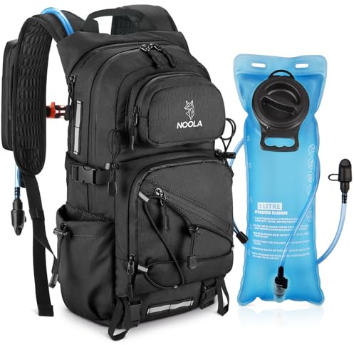 NOOLA Hydration Backpack with 3L Water Bladder - 22L Water Backpack for Hiking, Cycling, Running, Biking - Lightweight Hiking Pack Bag with Rain Cover, Phone Holder and Trekking Pole Holders, Black