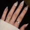 KQueenest Cat Eye Press on Nails Almond Medium, Glazed Glitter Nude False Nails Medium Stiletto, Shiny Bling Acrylic Fake Nails Set Sparkly Stick on Nail for Women Wedding Finger Decoration 30 Pcs