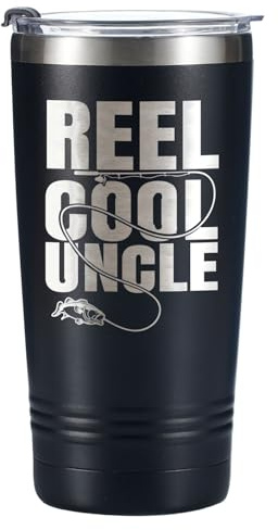 Onebttl Uncle Fishing Gifts from Niece Nephew - Reel Cool Uncle Travel Tumbler - Stainless Steel Insulated Cup 590ml
