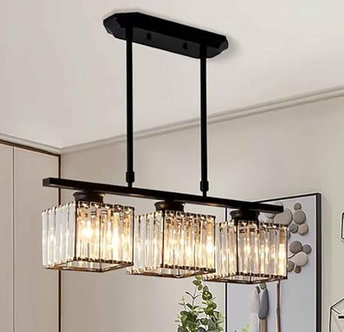 Modern Crystal Chandelier Pendant Light, Black and Gold Ceiling Light for Kitchen Island, Dining Room, Living Room, E27 Cluster Lighting Fixture,4 Lights,Black