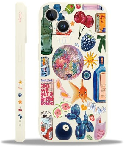 Krdvekm Handyhülle für iPhone 13 Hülle 6,1, Aesthetic Summer Collage Muster Motiv Design für Mädchen Schutzhülle Kameraschutz Stoßfest Weiche Bunt Silikon TPU Bumper Case, Cremeweiß