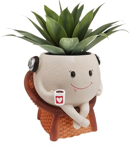 Tanxemery Pot pour Succulentes, Chaise Mignon en Rotin avec Pot De Grasses, Conteneurs en Résine Décorations Modernes pour Cactus Bureau Décoration Intérieur Extérieur Balcon