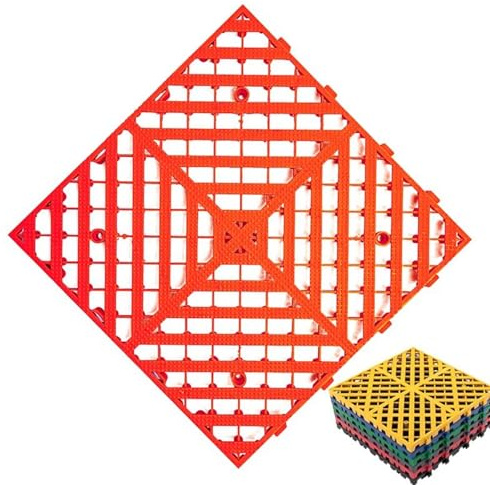 Lot de 20 dalles de sol emboîtables en PVC robuste, auto-drainantes et antidérapantes pour garage/lavage de voiture/atelier, tapis de sol amovibles, 40 x 40 x 3 cm, rouge, 20 pièces ≈ 3,2 ㎡
