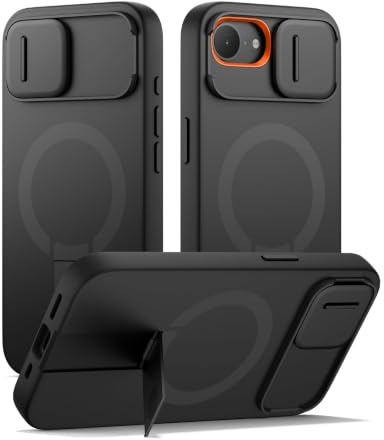 SURITCH Magnetisch hülle Kompatibel mit iPhone 16e/17e, Stoßfest Handyhülle Kratzfest Schutzhülle mit Kameraabdeckung schieben und verstellbarem Kickstand(schwarz)