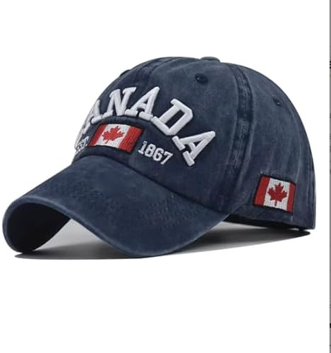 Canada Baseballkappe, Unisex, Alt-Blau, 100 % Baumwolle, besticktes Ahornblatt, verstellbar, für Sport und Freizeit für Damen und Herren