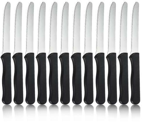 hunnycook Frühstücksmesser 12 Stück, Wellenförmiger Tafelmesser mit Wellenschliff, Frühstücksmesser set aus Edelstahl, Besteck messer set für Haus und Restaurant, Spülmaschinenfest
