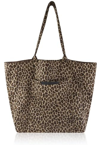 Geoyien Shopper Cord Tasche Damen, Einkaufskorb Leopardenmuster | Leo Tasche, Mode Leopard Muster, Große Kapazität, Ausreichend für den Alltag, Geeignet für Büro, Einkaufen, Schule