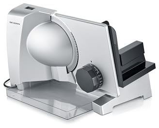 Severin Cortadora universal para pan o embutidos, cortador de pan con grosor de corte regulable de forma continua, 0-23 mm, calidad alemana, cortafiambres con carcasa metálica, 130 W, gris, AS 3917