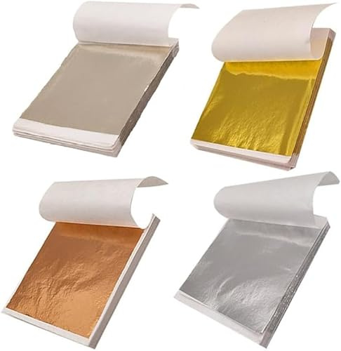 400 Pièces Feuilles de Feuille D'or D'Imitation，BetterJonny Feuille D'or Imitation Feuille d'or Rose pour Le Projet d'arts de Décoration de Bricolage Décoration de Ongles Nail(8.5 x8.5 cm)-4 Couleurs