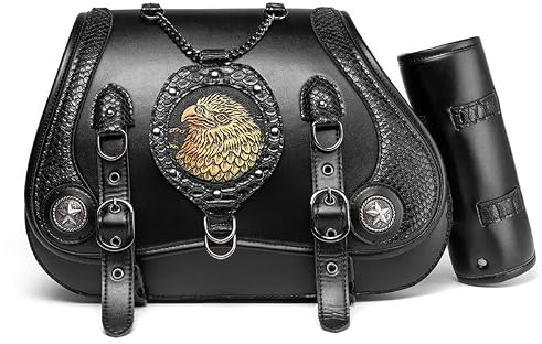 GQDGCU Motorrad Satteltasche Große, Leder Motorradtasche Wasserdicht, Motor Gepäcktasche mit Cup Holder, für Harley, für Honda, für Yamaha, für Suzuki, für BMW, für Kawasaki, 45x14x27cm (M)