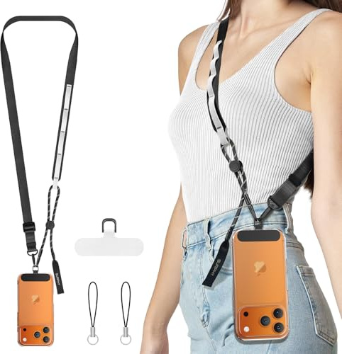 SURPHY Cordon Telephone Portable Réglable avec 2 Patchs | Trous d'accroche Lumineux, Tour de Cou Telephone Durable, Dragonne Telephone pour l'extérieure