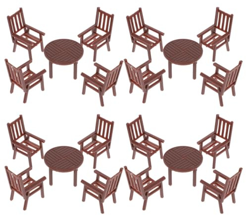 VICASKY Miniatur Gartenmöbel Deko Set Puppenhaus Zubehör 4 Sätze Tisch Stuhl Glatte Oberfläche Formstabil Farbiges Möbel für Wohnzimmer und Spielhaus Dekoration