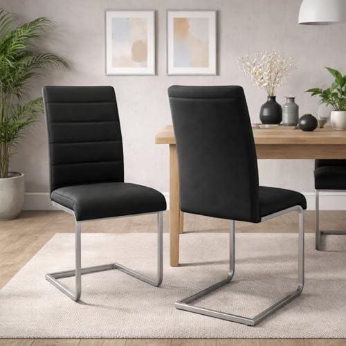 HAGO24 | Freischwinger | Schwarz | Esszimmerstühle | 2er Set | PU Kunstleder | Polsterstuhl | Schwingstuhl | Sitzhöhe 50cm | ergonomisch | C-Gestell Metall