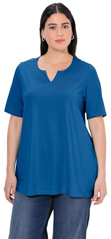 Ulla Popken Damen große Größen Übergrößen Plus Size T-Shirt, A-Linie, Tunika-Ausschnitt, Halbarm Tintenblau 58+ 807259753-58+