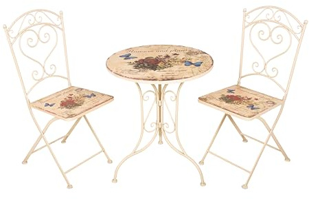 DELUKE Bistro-Set Greta 3-TLG. Altweiß Stahl | Balkonset Gartenmöbel-Set Bistrotisch mit 2 Stühlen Outdoor Sitzgruppe