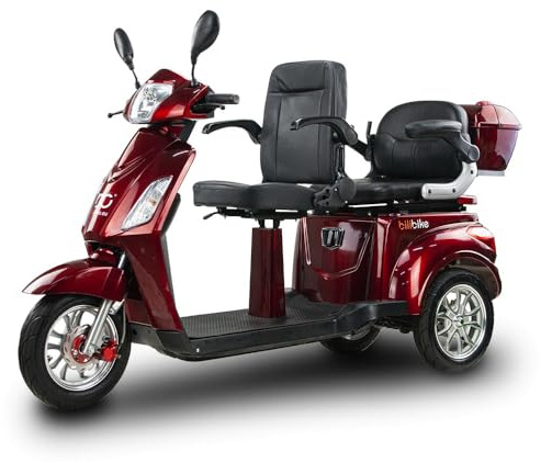 BILI BIKE SHINO G5 Elektrisches Dreirad 25 km/h, 2 Sitze, 1000W, Reichweite bis 60 km, Komfortabel und Stabil - Rot