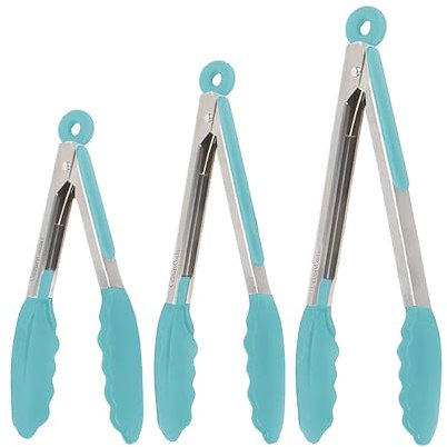 Culinary Couture Himmelblau Edelstahl Silikon Kochzange & Küchenzange – 3er Set Zange für Küche – 18 x 23 x 30,5cm