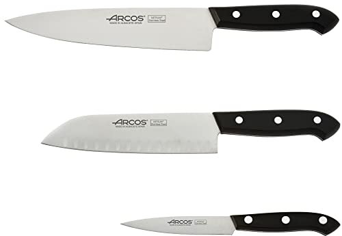 Arcos Juego Cuchillos Cocina Profesionales| Cuchillos Cocina Profesional Set Cuchillos | Mango Negro (3 Piezas)