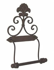 L'Héritier Du Temps Porte Papier Toilette Mural Motif Fleur de Lys ou Déroule Papier Hygiénique en Fer et Fonte Patiné Marron 9x19x29cm