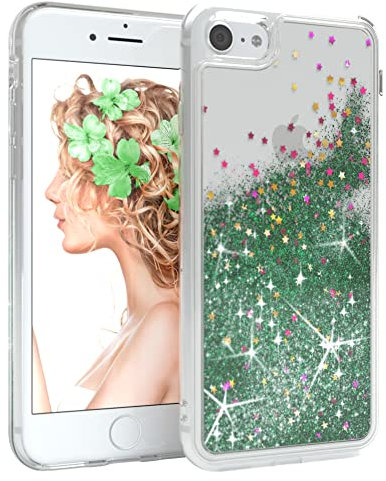 EAZY CASE Hülle kompatibel mit iPhone SE (2022/2020) / iPhone 8/7 Schutzhülle mit Flüssig-Glitzer Hülle, Schutzhülle, Cover mit Glitter Flüssigkeit, aus TPU/Silikon, Transparent/Durchsichtig, Grün