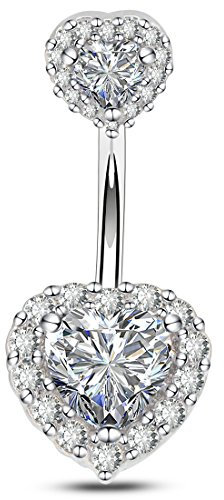 OUFER 14G Herz Bauchnabelpiercing Chirurgenstahl Stahl 10 mm Nabelpiercing CZ Belly Bar Belly Piercing Bauchnabel Bauchnabelring Navel Rings Surgical Steel Women